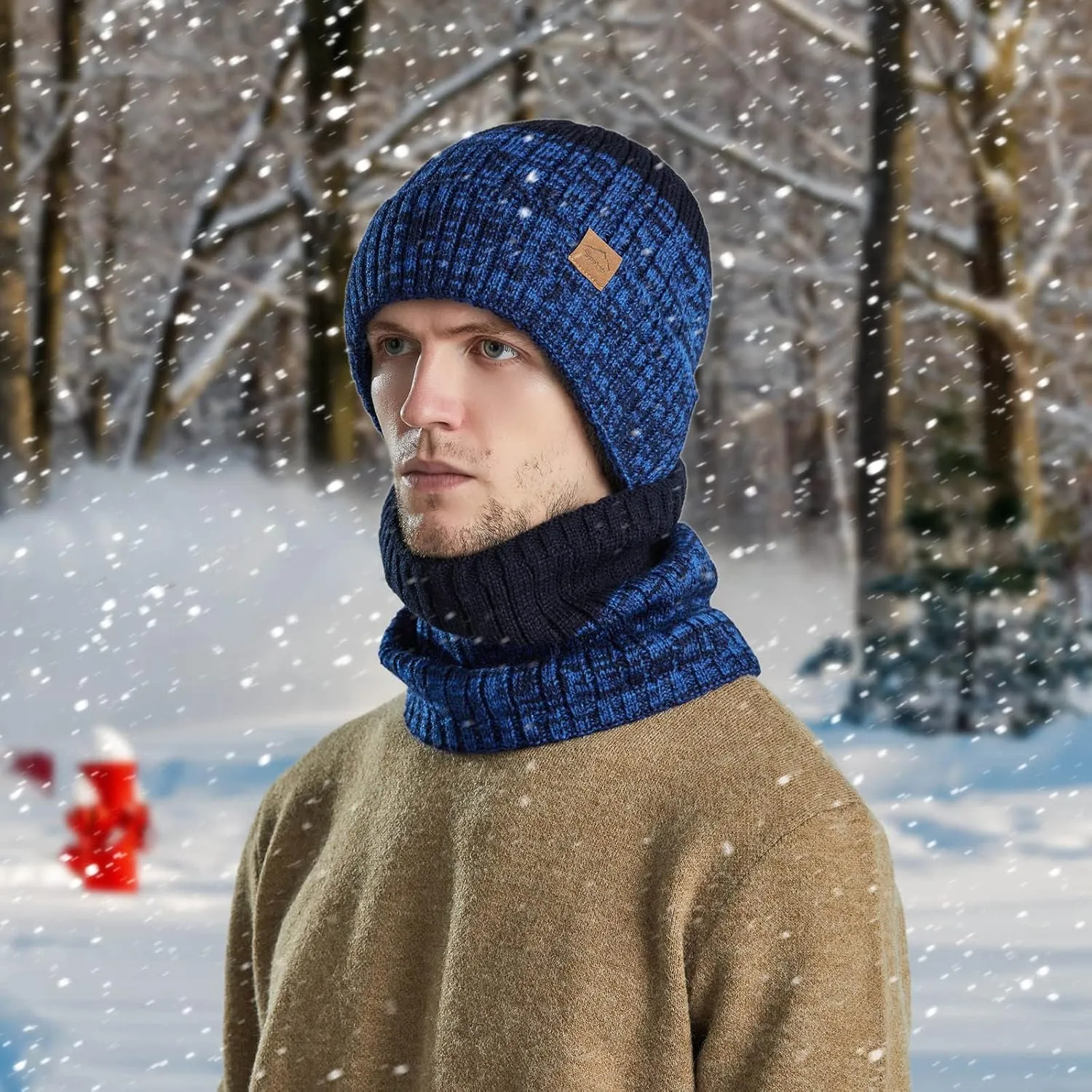 Mens Womens Winter Beanie Hat Scarf Set Slouchy Knit Beanie Skull Caps Ribbed Cuffed Beanies Cap Stretch Thermal Cap