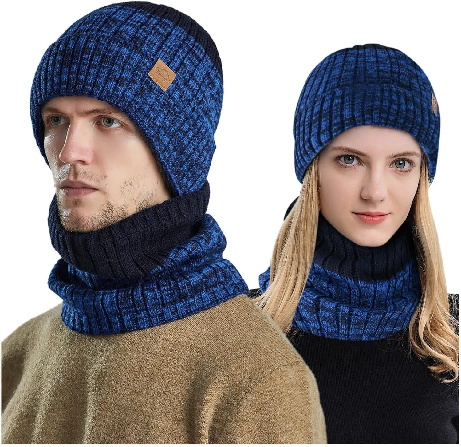 Mens Womens Winter Beanie Hat Scarf Set Slouchy Knit Beanie Skull Caps Ribbed Cuffed Beanies Cap Stretch Thermal Cap