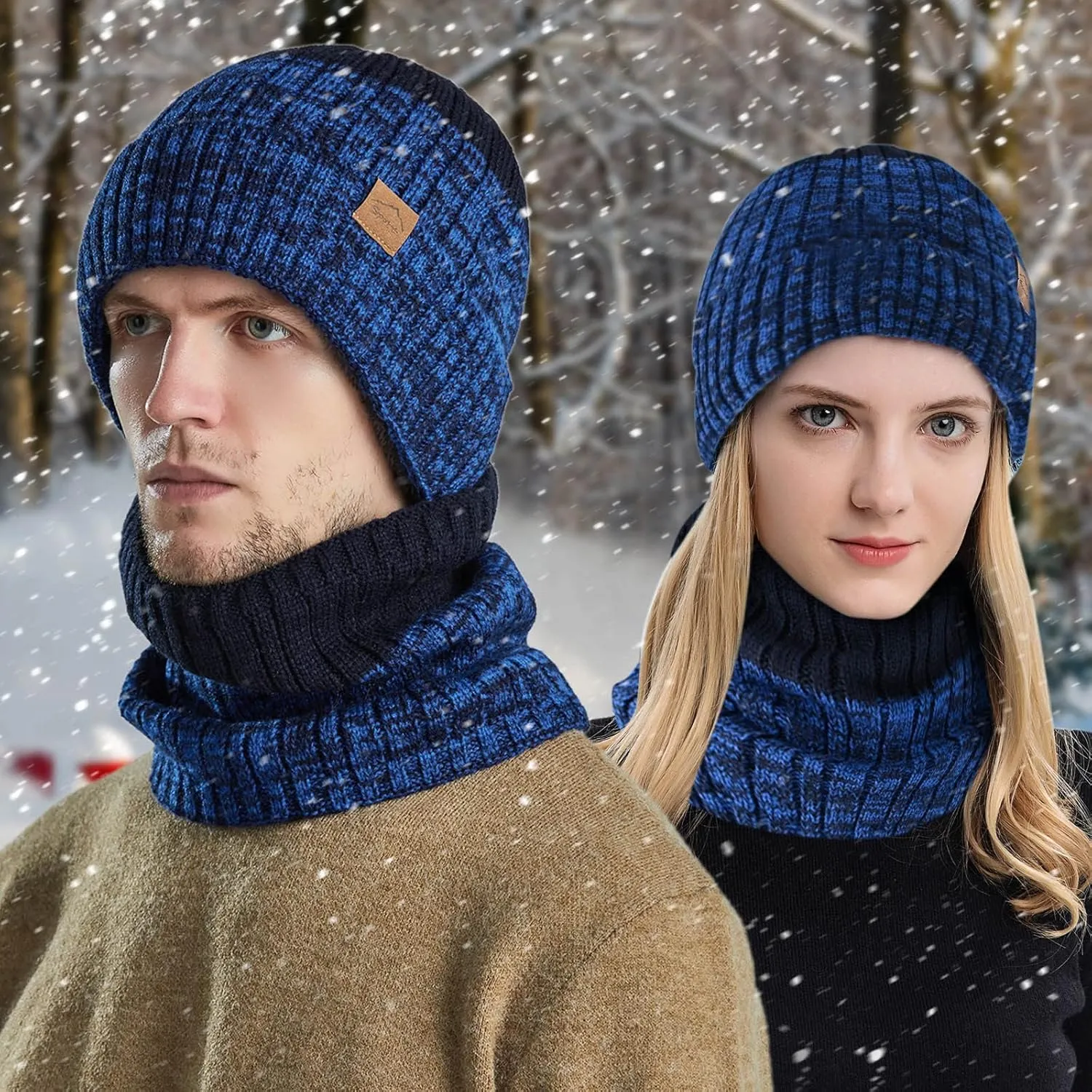 Mens Womens Winter Beanie Hat Scarf Set Slouchy Knit Beanie Skull Caps Ribbed Cuffed Beanies Cap Stretch Thermal Cap