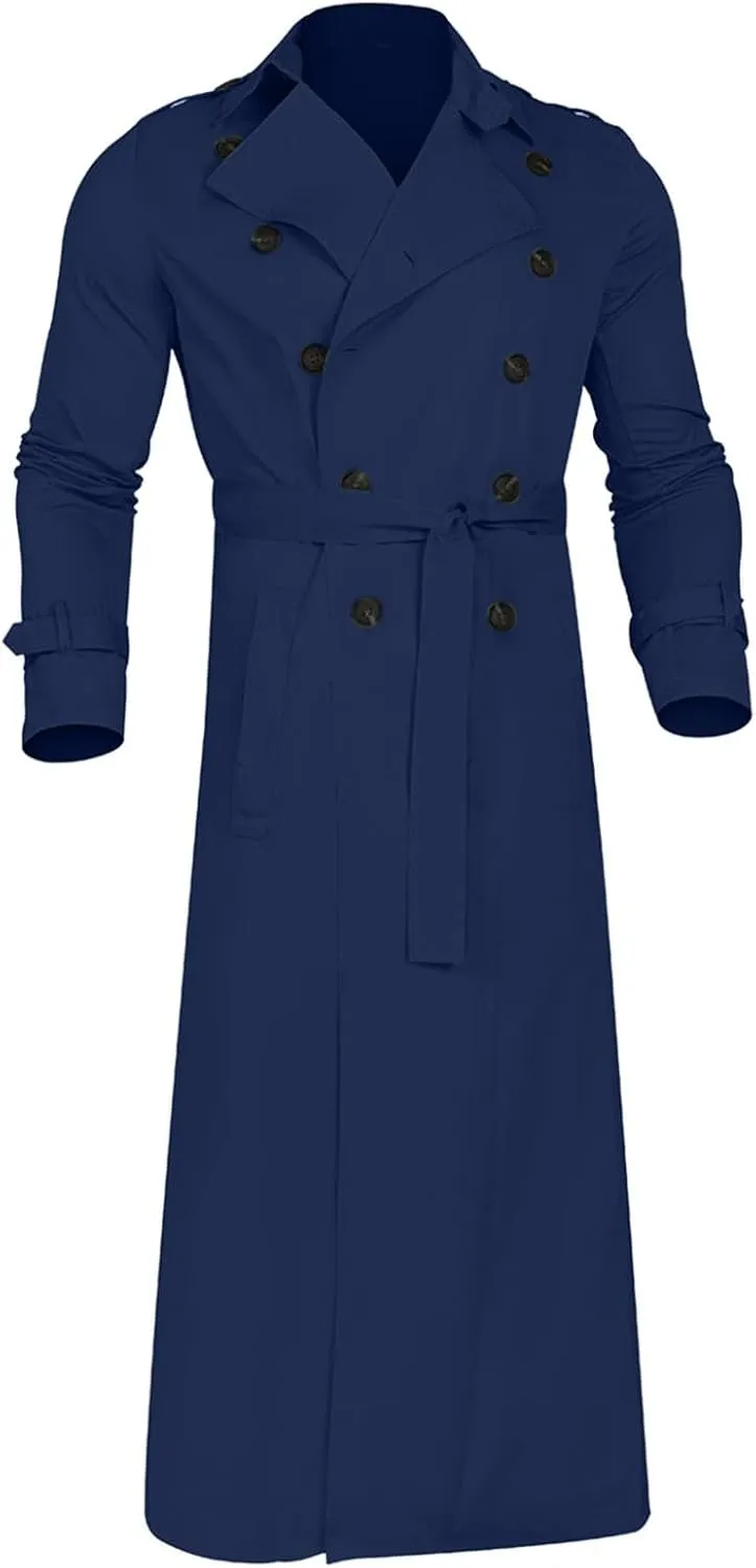 Men's Wool Blend Windbreaker Single-Breasted Notched Lapel Midi-Length Pea Top Warm Knee-Length Woolen Coat