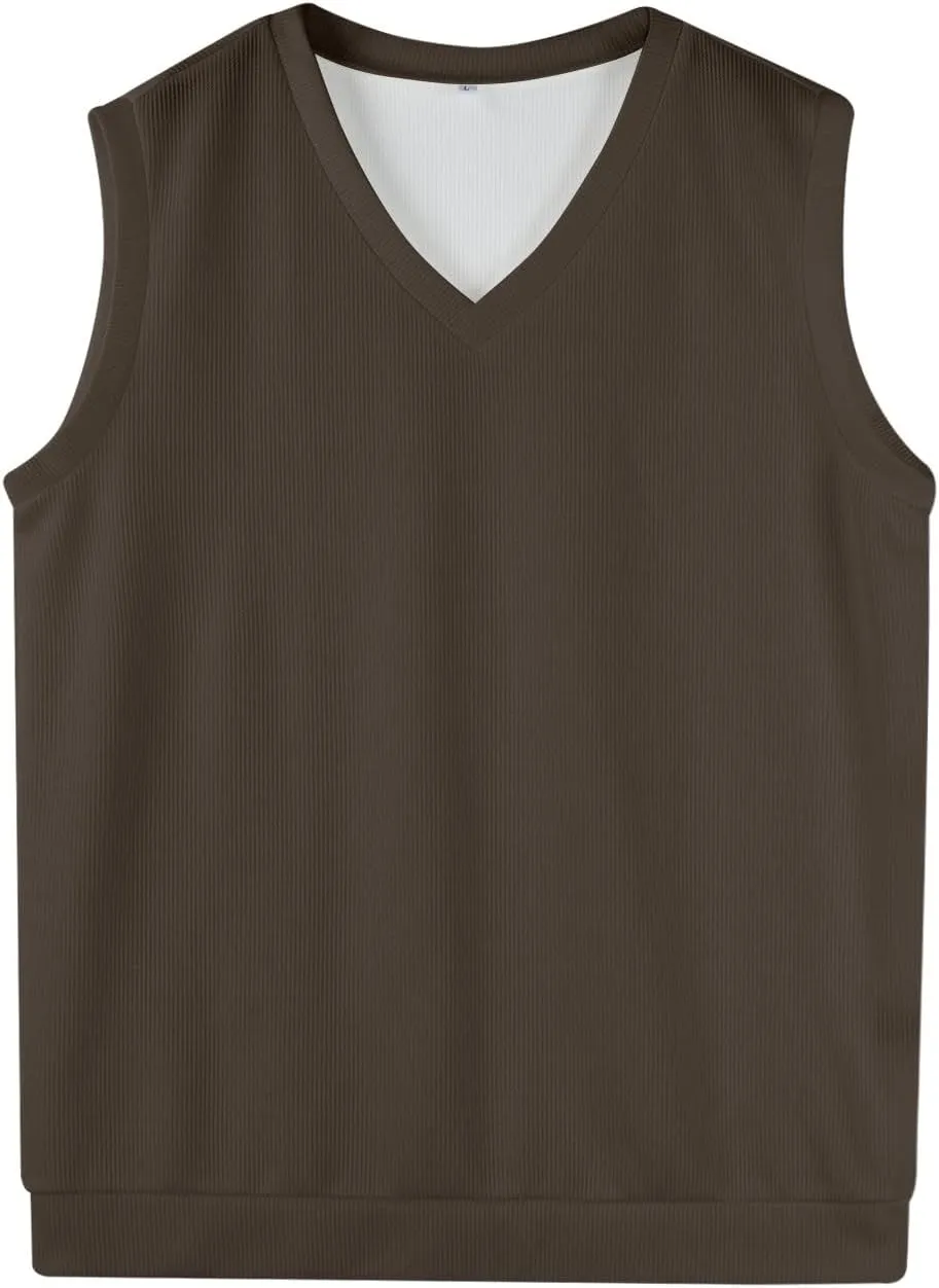 Men's Wool Blended Vest Sweater Relaxed Fit V Neck Sleeveless Knitted Pullover Slim Fit Tops