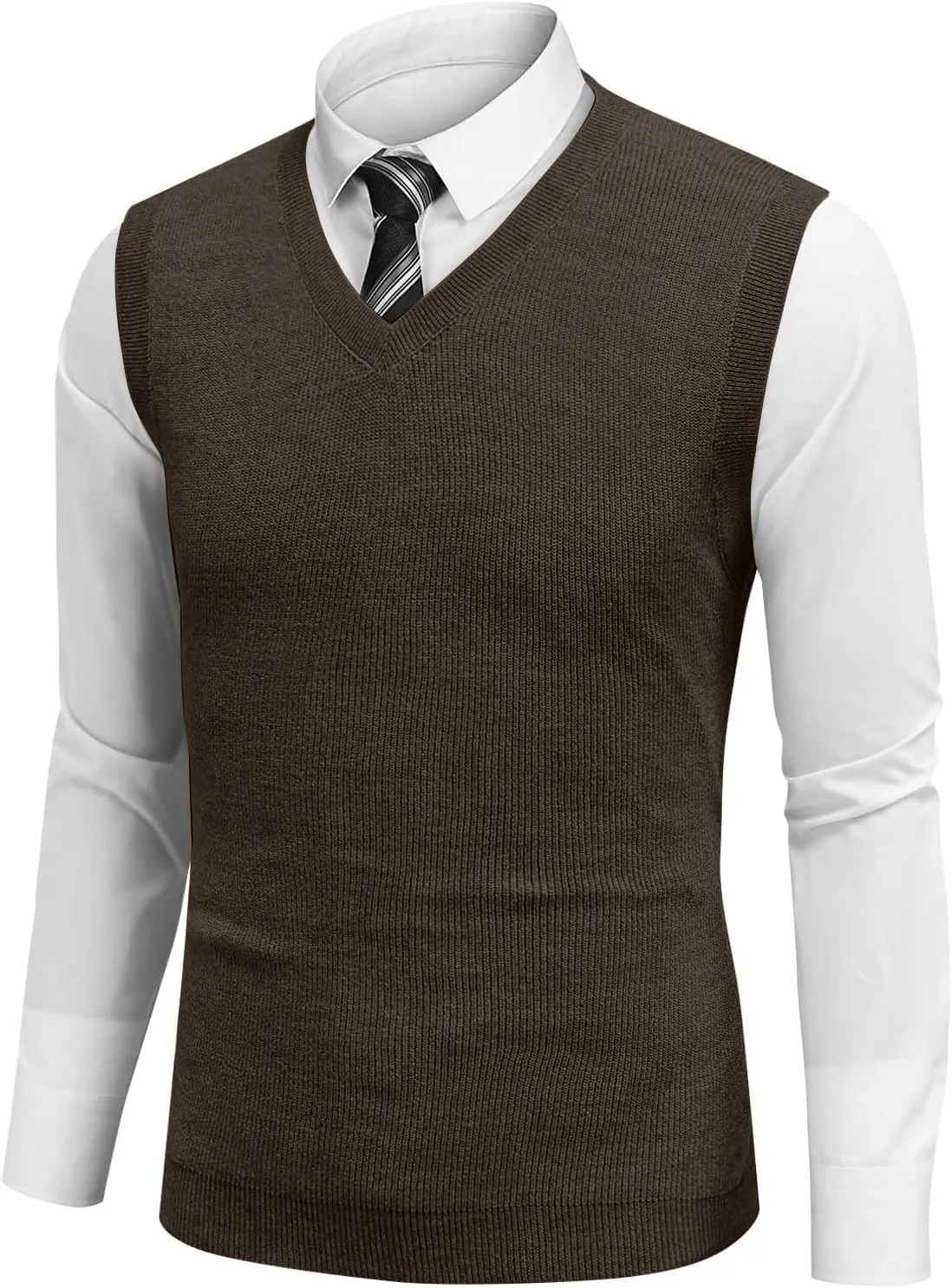 Men's Wool Blended Vest Sweater Relaxed Fit V Neck Sleeveless Knitted Pullover Slim Fit Tops