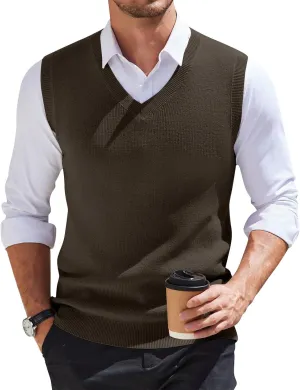 Men's Wool Blended Vest Sweater Relaxed Fit V Neck Sleeveless Knitted Pullover Slim Fit Tops