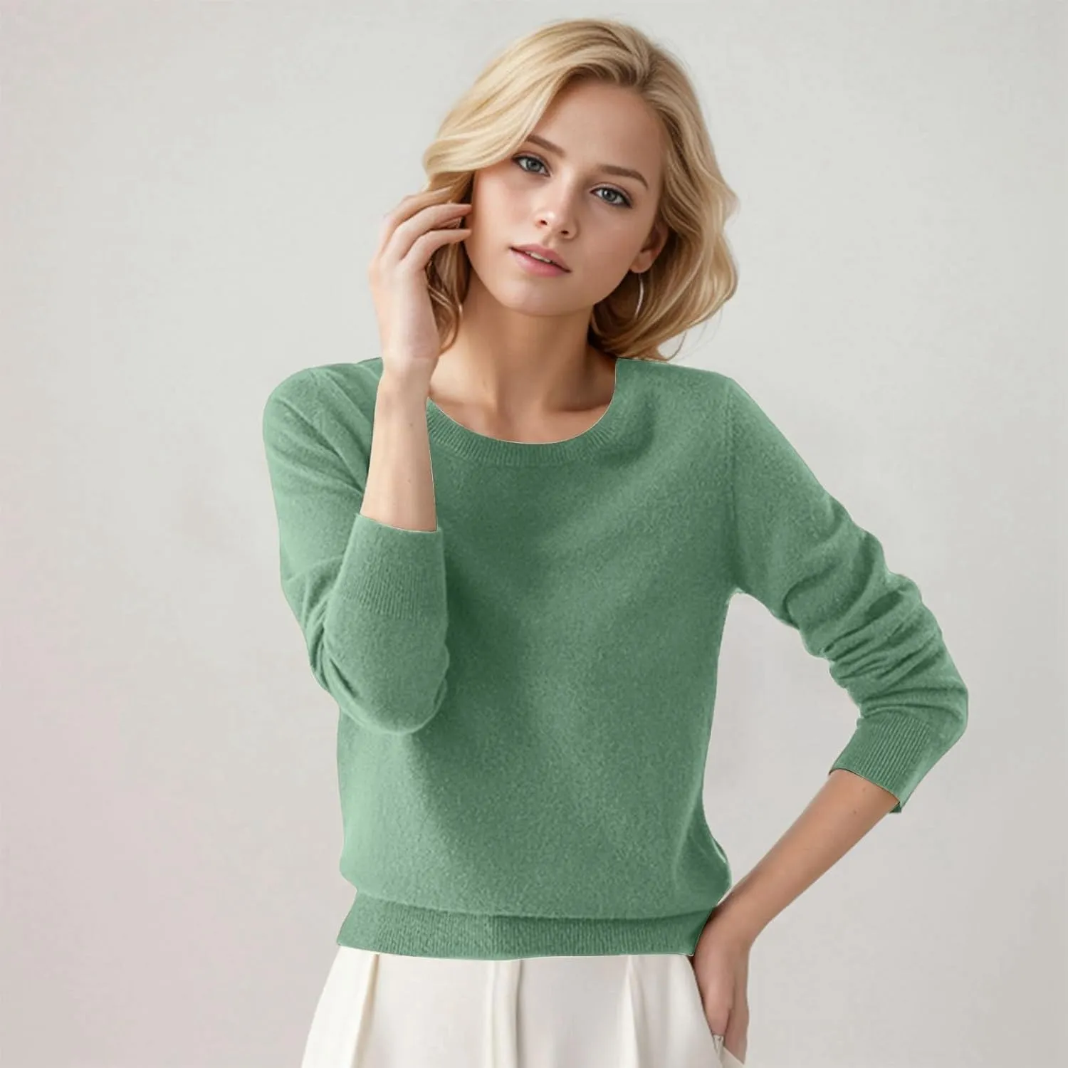 Merino Wool T Shirts for Women Soft Wool Base Layer Shirt Tops Crewneck Long Sleeve Travel Hiking Sweater