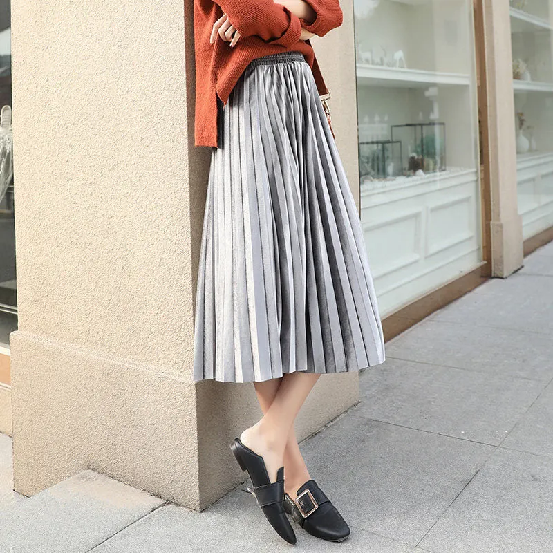 Mesh Gold Skirt Women Plus Size Mid-Length Pleated A-Line Skirt