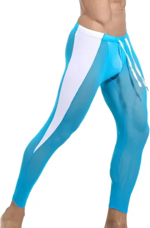 Mesh Yoga Pants for Men See Through Compression Tights Workout Leggings Drawstring Waist Athletic Track Pants