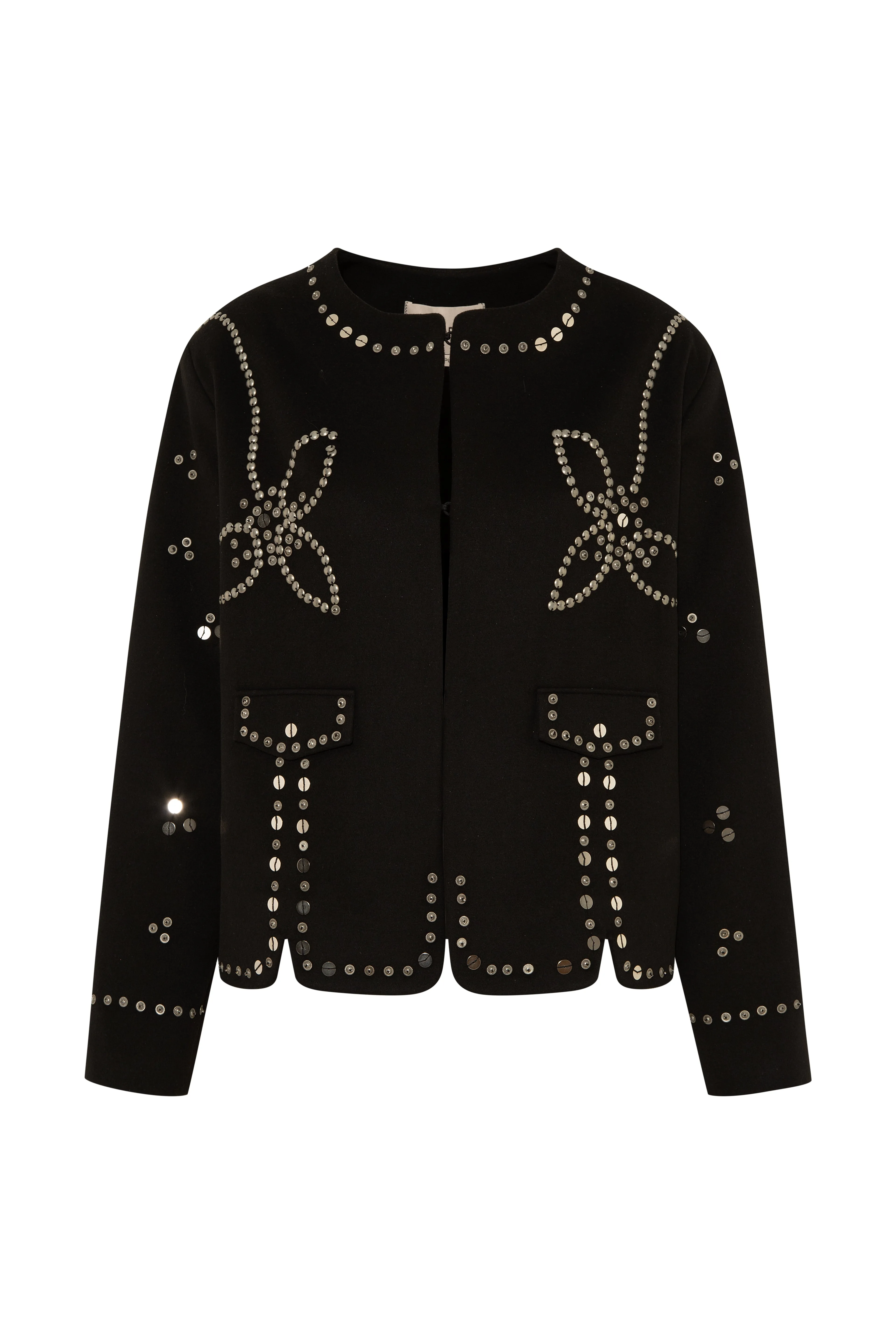 METZY - Cropped embellished and stud detailed jacket