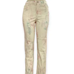 Mid Rise Floral Straight Leg Jeans