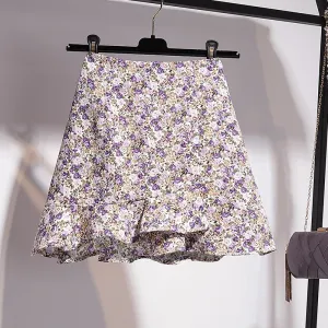 Miniskirt Women Summer Slim Look All-Matching Chiffon High Waist Floral Mid-Length A-Line Skirt