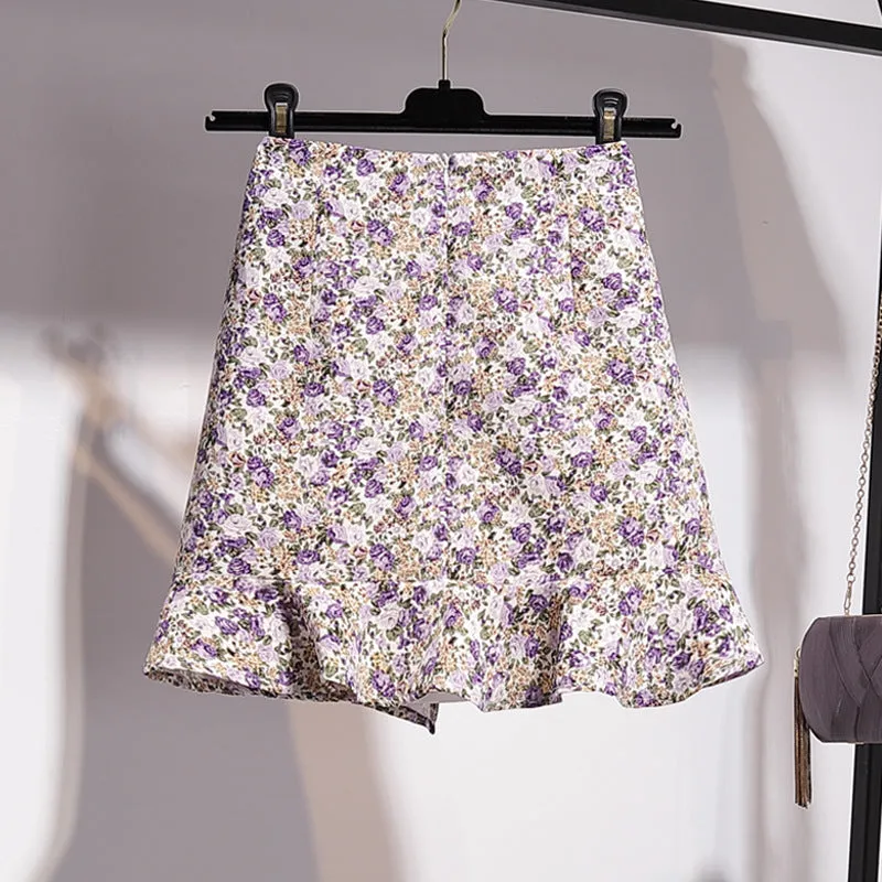 Miniskirt Women Summer Slim Look All-Matching Chiffon High Waist Floral Mid-Length A-Line Skirt