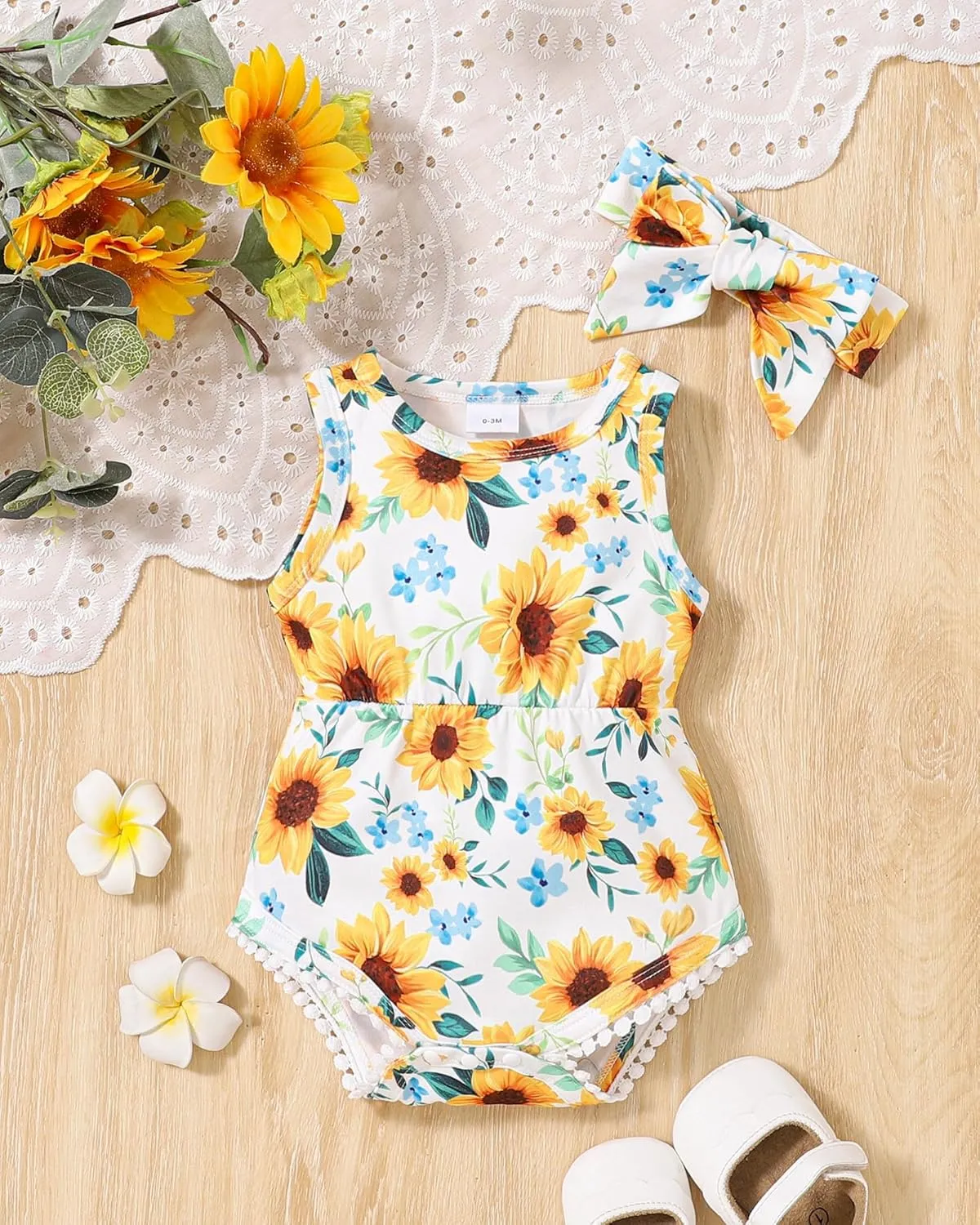 Mioglrie Baby Girl Clothes Newborn Girl Clothes Summer Infant Baby Girl Outfits Romper Headband Clothing Sets