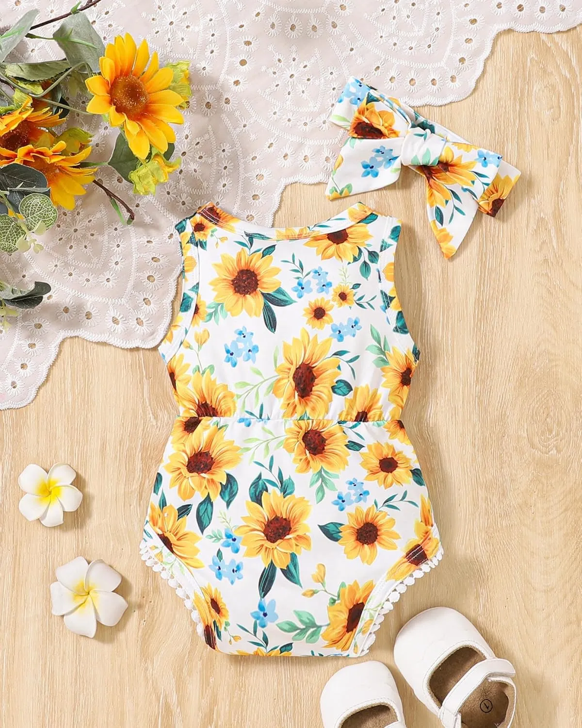Mioglrie Baby Girl Clothes Newborn Girl Clothes Summer Infant Baby Girl Outfits Romper Headband Clothing Sets