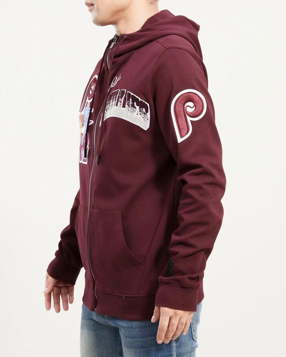 MLB PHILADELPHIA PHILLIES RETRO HOMETOWN MEN'S FZ PO HOODIE (WINE)