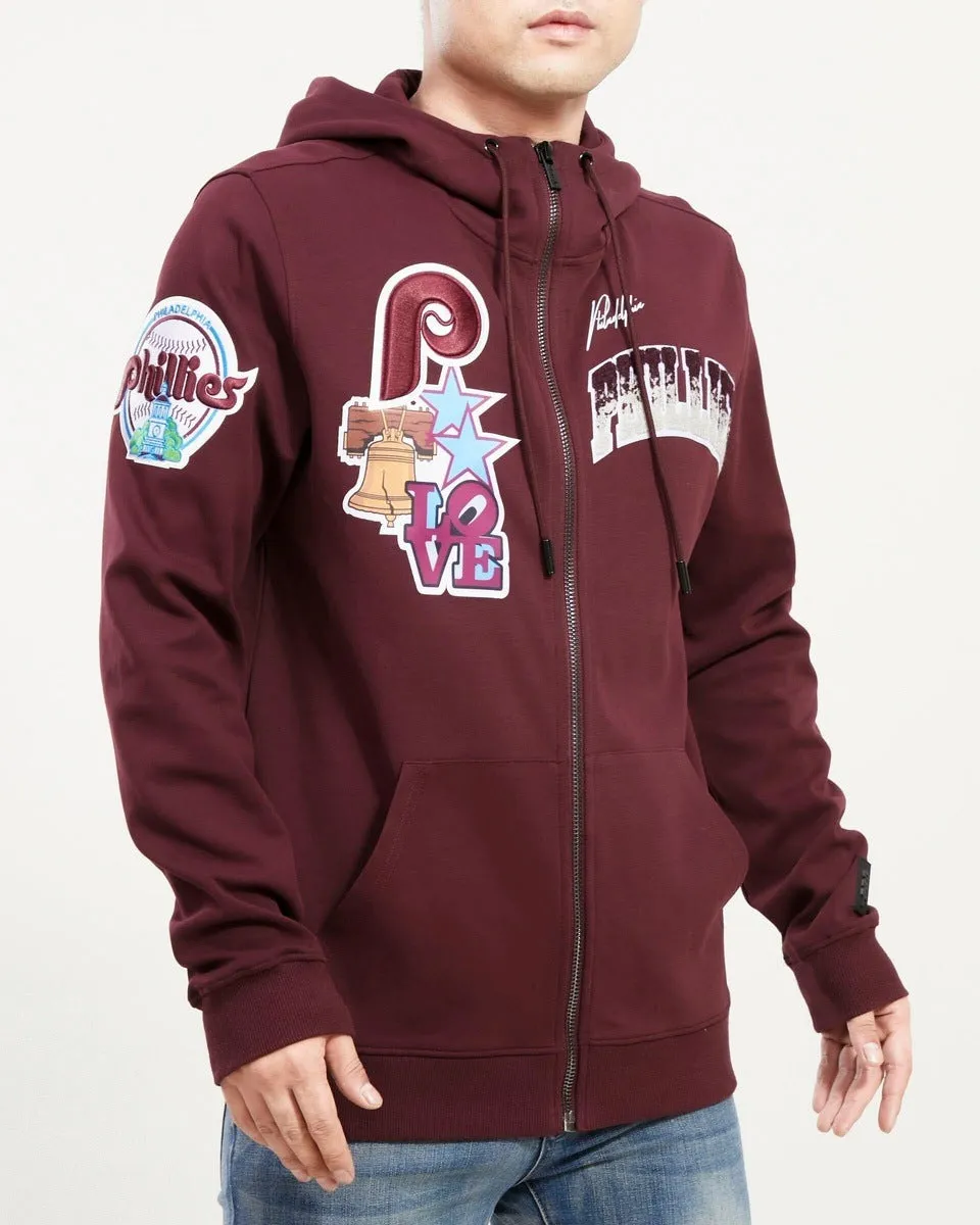 MLB PHILADELPHIA PHILLIES RETRO HOMETOWN MEN'S FZ PO HOODIE (WINE)