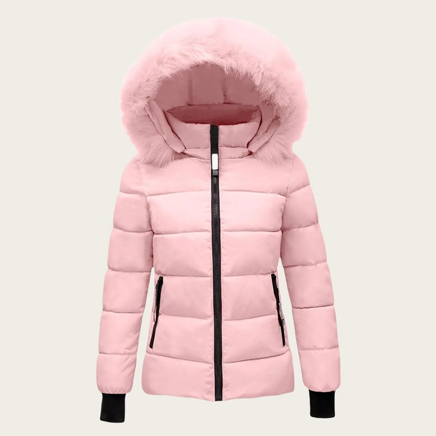 Mmoneyake Women's Winter Windproof Warm Down Coats Thicken Hooded Fashions Puffer Jacket Short Coat Parka with Faux Fur Hood