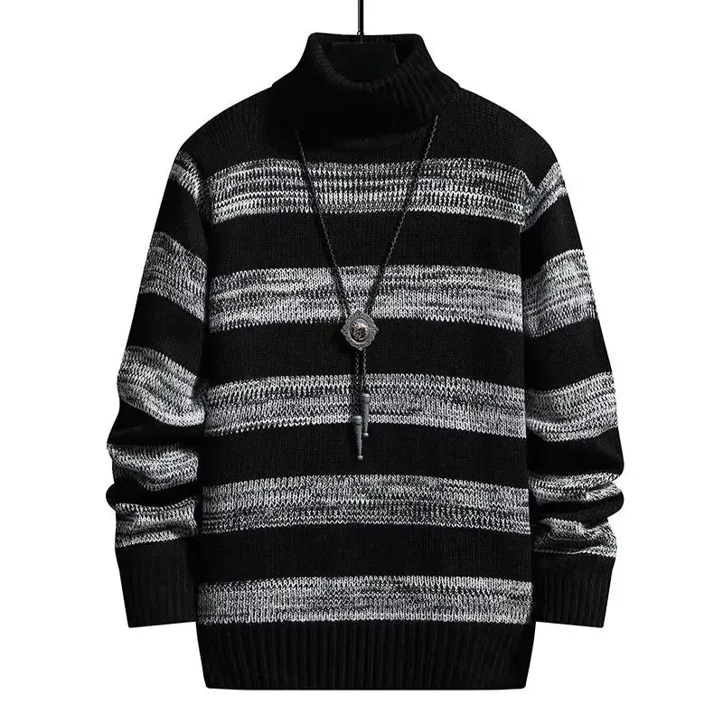 Modern Fashion Pullover Man High Collar Striped Knitwear New in Knitted Sweaters