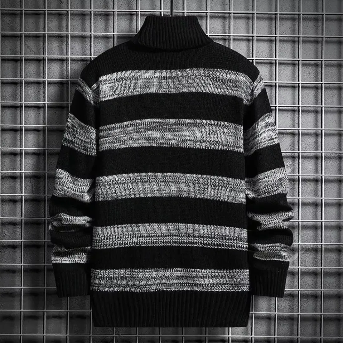 Modern Fashion Pullover Man High Collar Striped Knitwear New in Knitted Sweaters