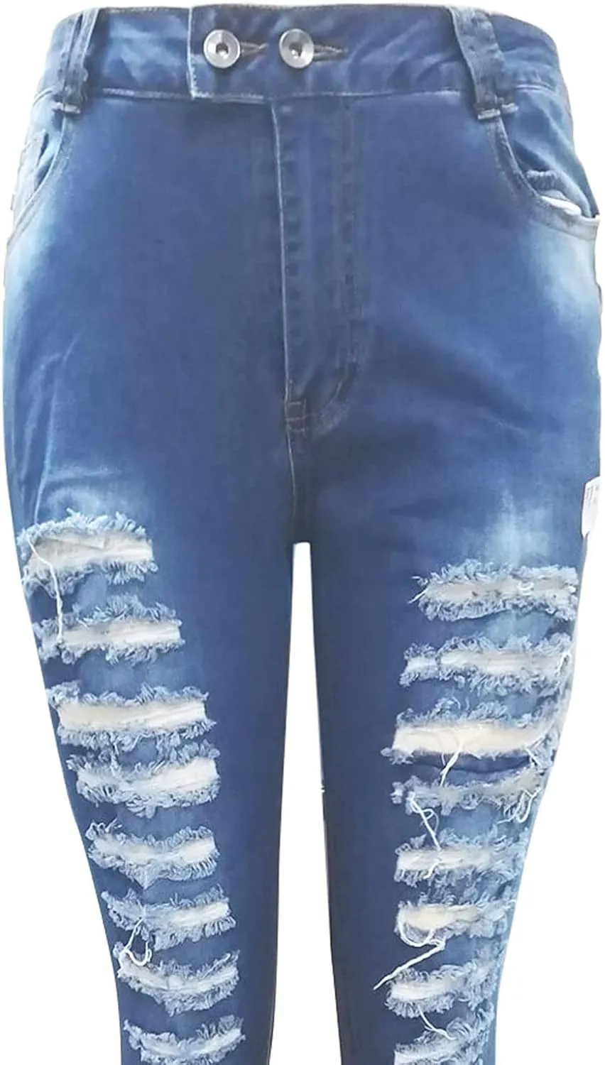 Mom Jeans for Women, Women Distressed Raw Hem Washed Boyfriend Jeans Destroyed Straight Leg Denim Pants