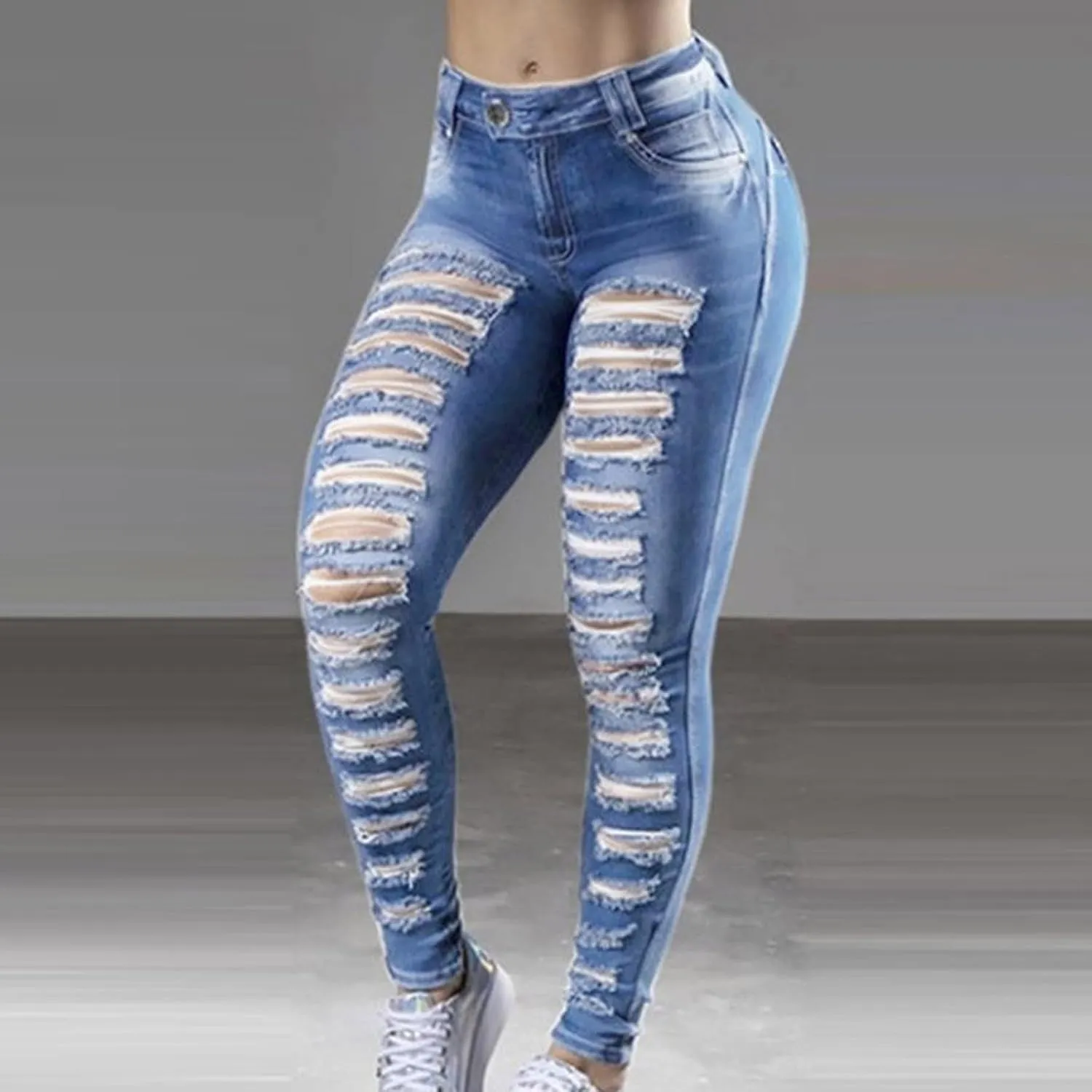 Mom Jeans for Women, Women Distressed Raw Hem Washed Boyfriend Jeans Destroyed Straight Leg Denim Pants