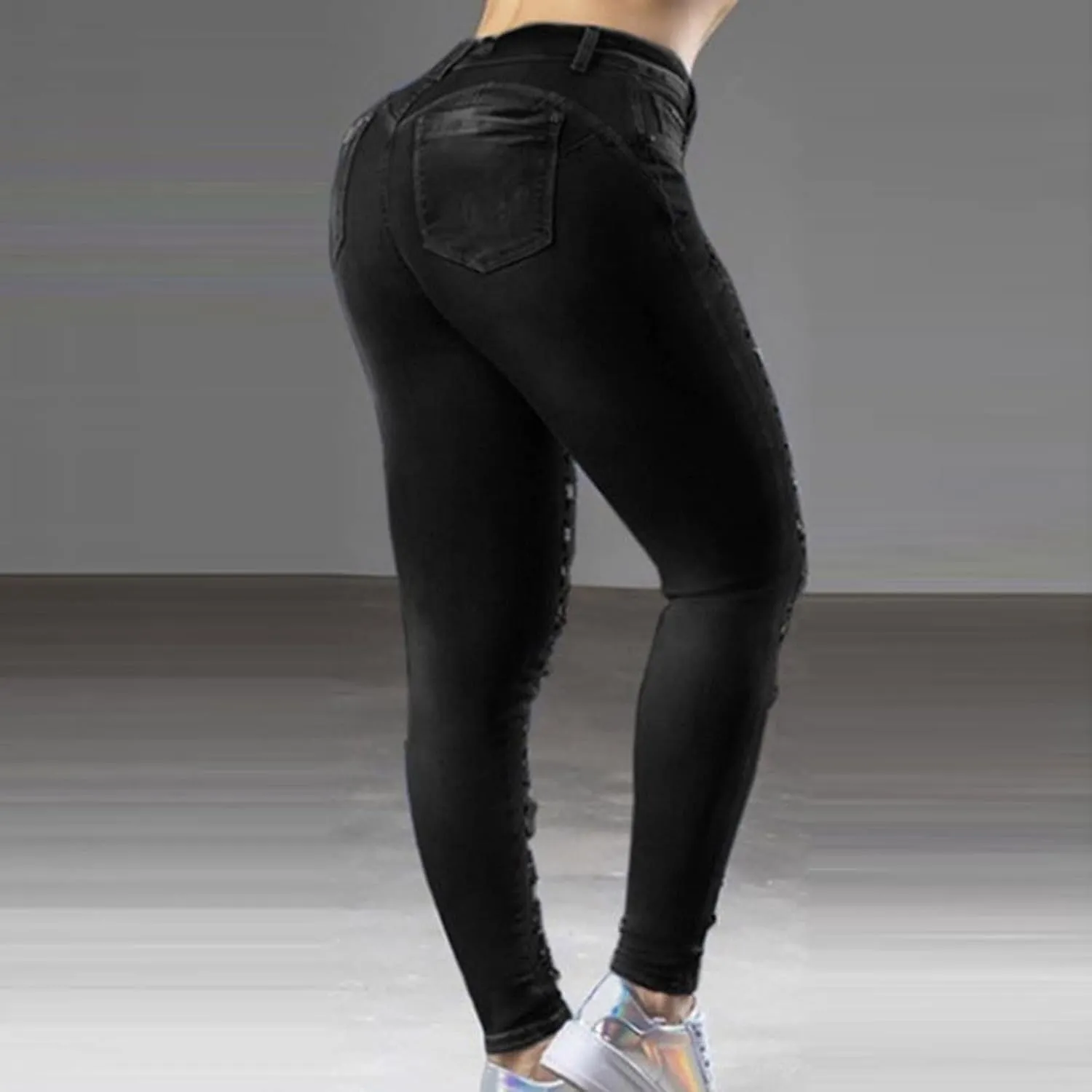 Mom Jeans for Women, Women Distressed Raw Hem Washed Boyfriend Jeans Destroyed Straight Leg Denim Pants