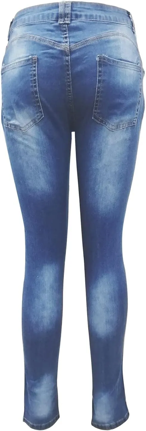 Mom Jeans for Women, Women Distressed Raw Hem Washed Boyfriend Jeans Destroyed Straight Leg Denim Pants