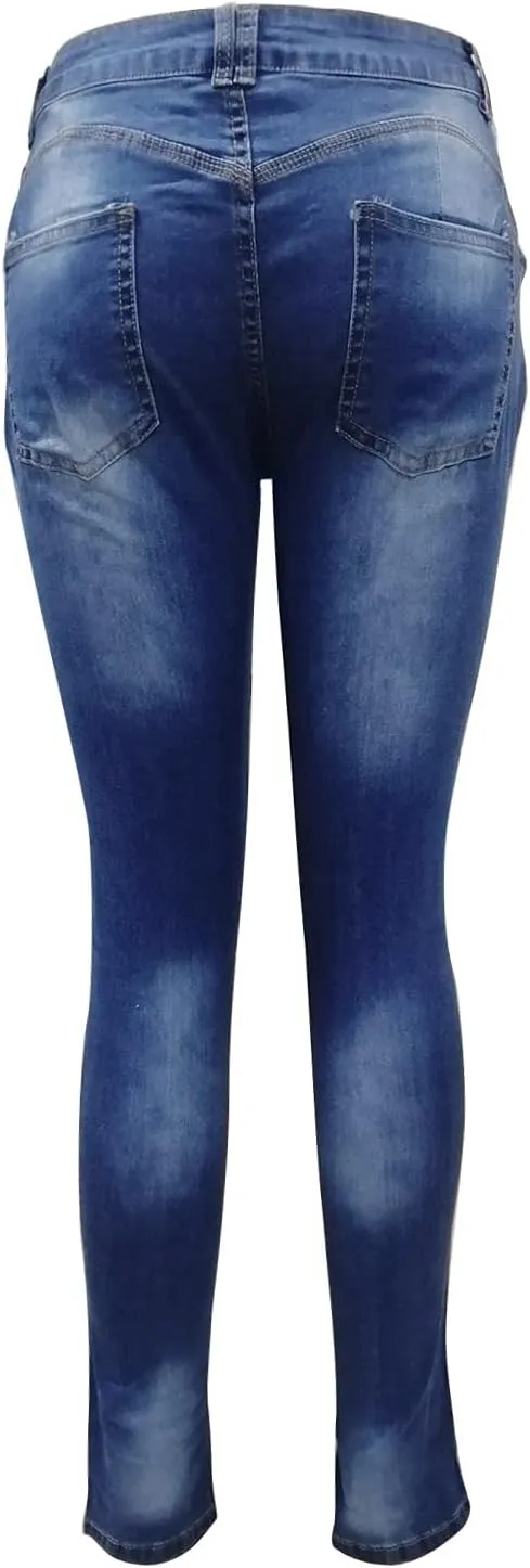 Mom Jeans for Women, Women Distressed Raw Hem Washed Boyfriend Jeans Destroyed Straight Leg Denim Pants