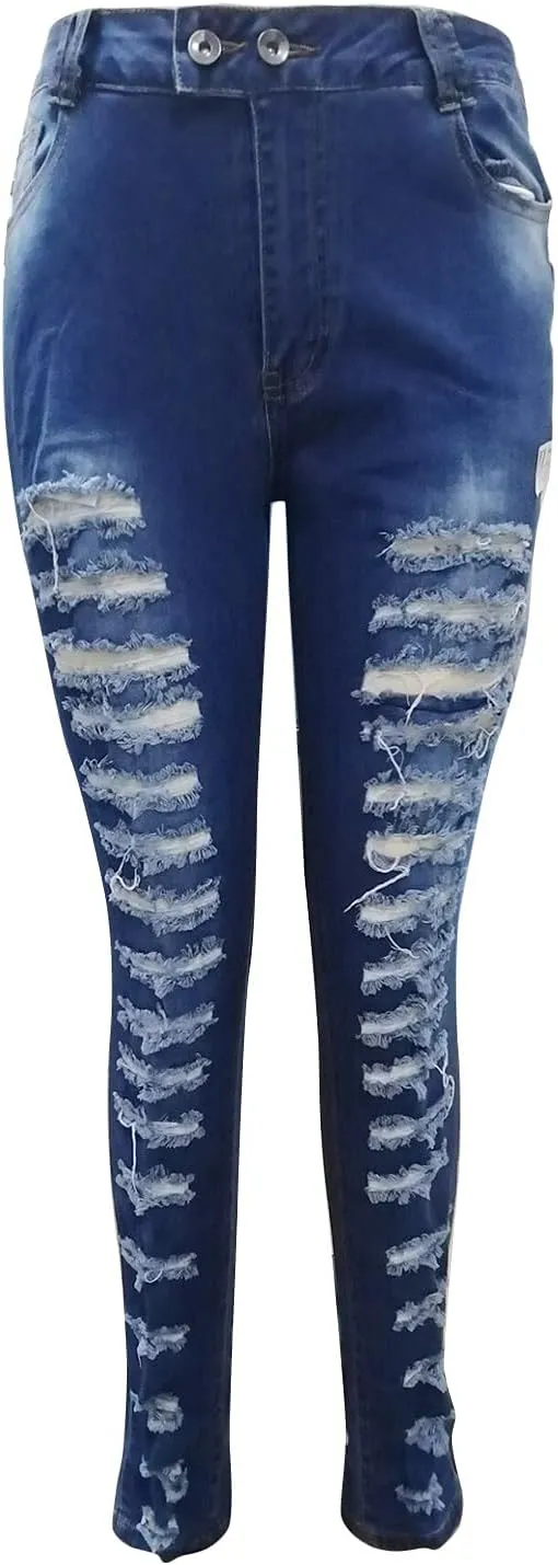 Mom Jeans for Women, Women Distressed Raw Hem Washed Boyfriend Jeans Destroyed Straight Leg Denim Pants