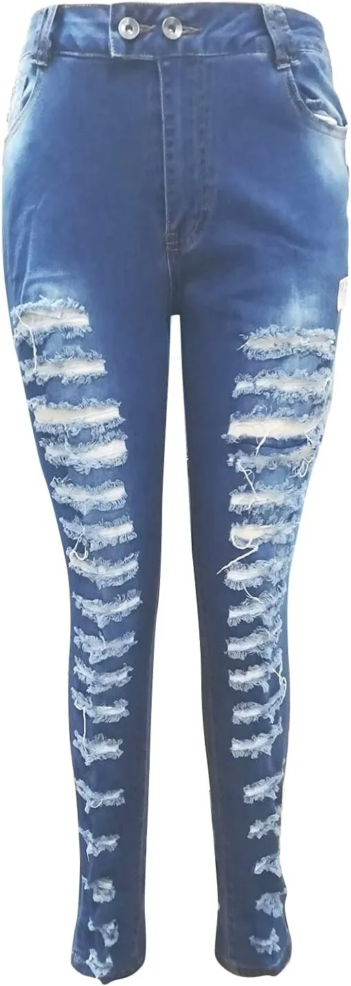 Mom Jeans for Women, Women Distressed Raw Hem Washed Boyfriend Jeans Destroyed Straight Leg Denim Pants
