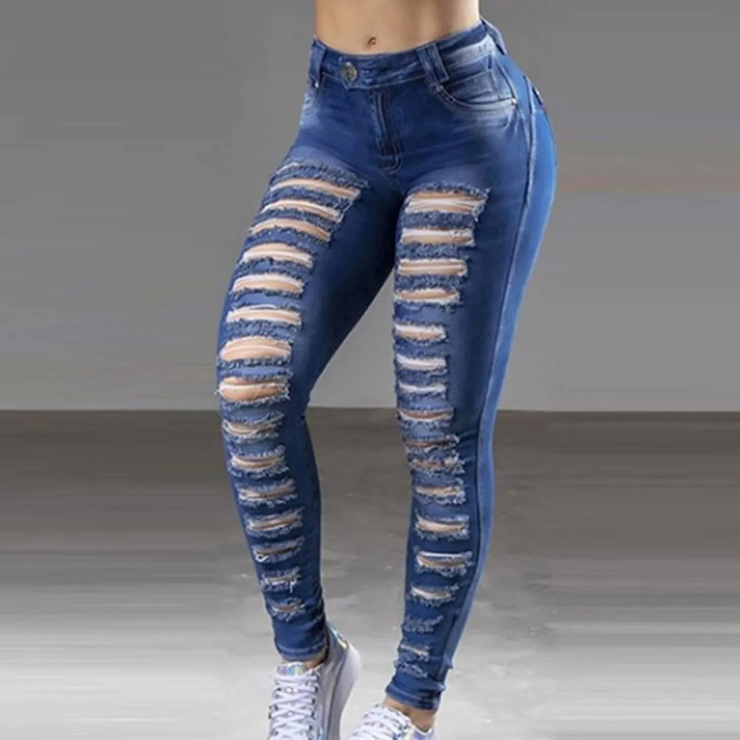 Mom Jeans for Women, Women Distressed Raw Hem Washed Boyfriend Jeans Destroyed Straight Leg Denim Pants
