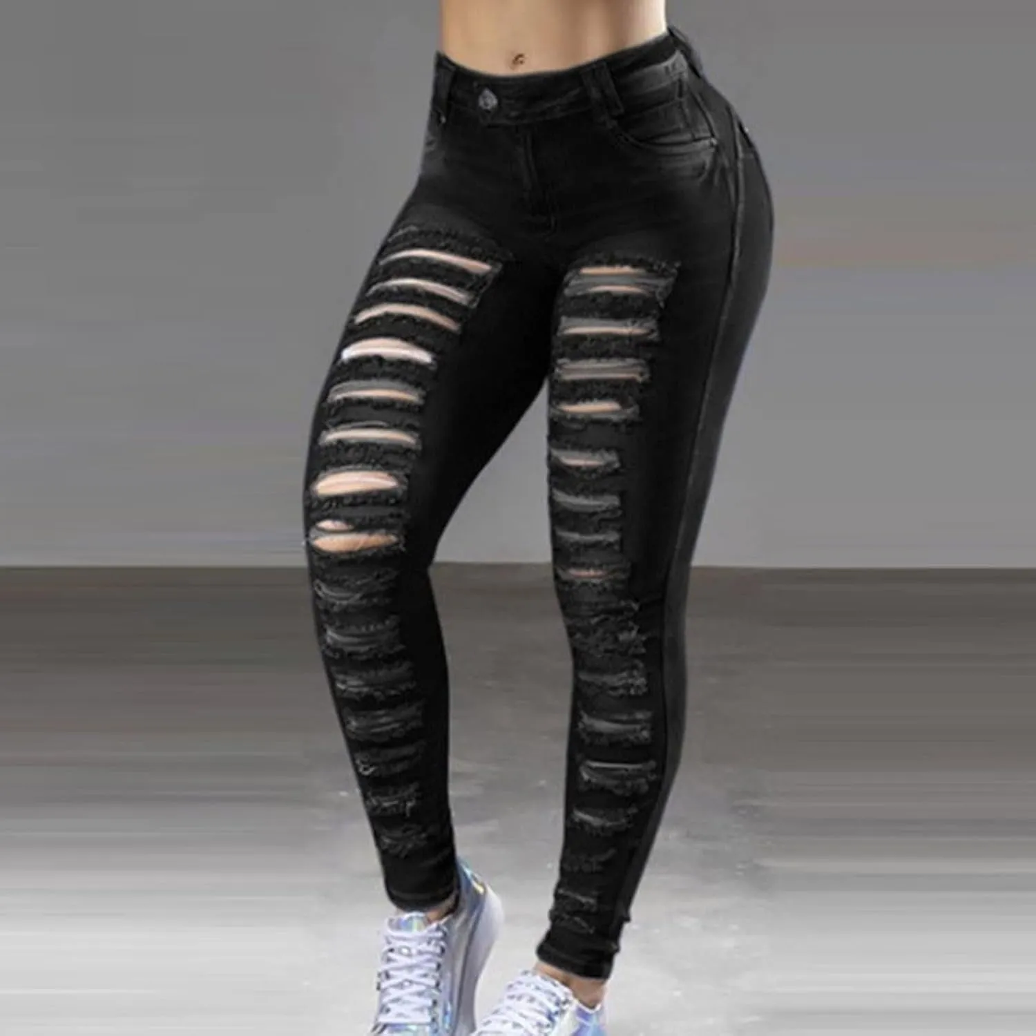 Mom Jeans for Women, Women Distressed Raw Hem Washed Boyfriend Jeans Destroyed Straight Leg Denim Pants