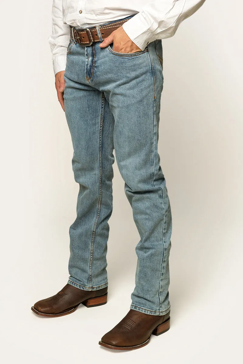 Muster Mens Slim Straight Fit Jeans - Light Wash Blue