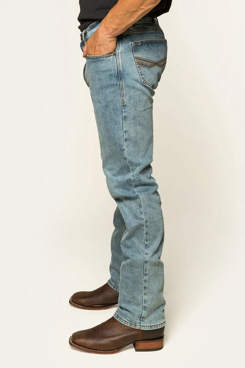Muster Mens Slim Straight Fit Jeans - Light Wash Blue