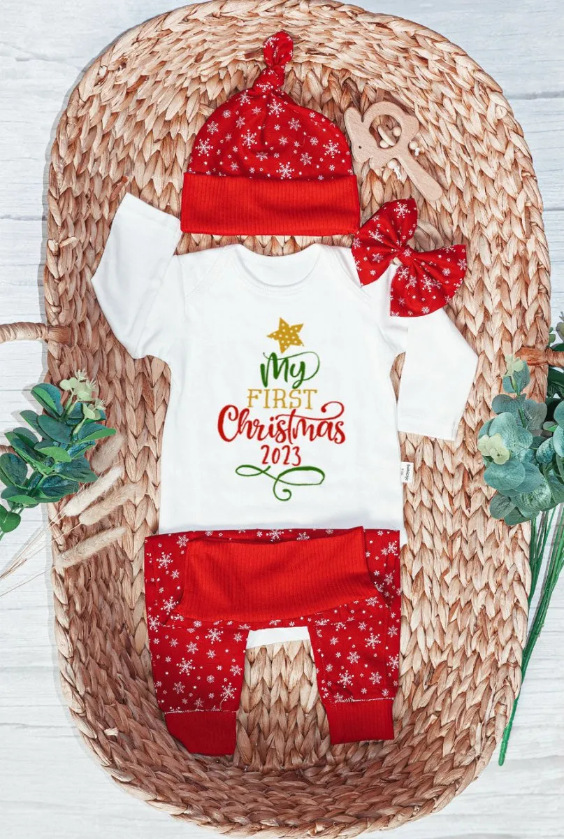 My First Christmas Long Sleeve Onesie | Custom Newborn Christmas Tree Outfit | Babies 1St Christmas Bodysuit