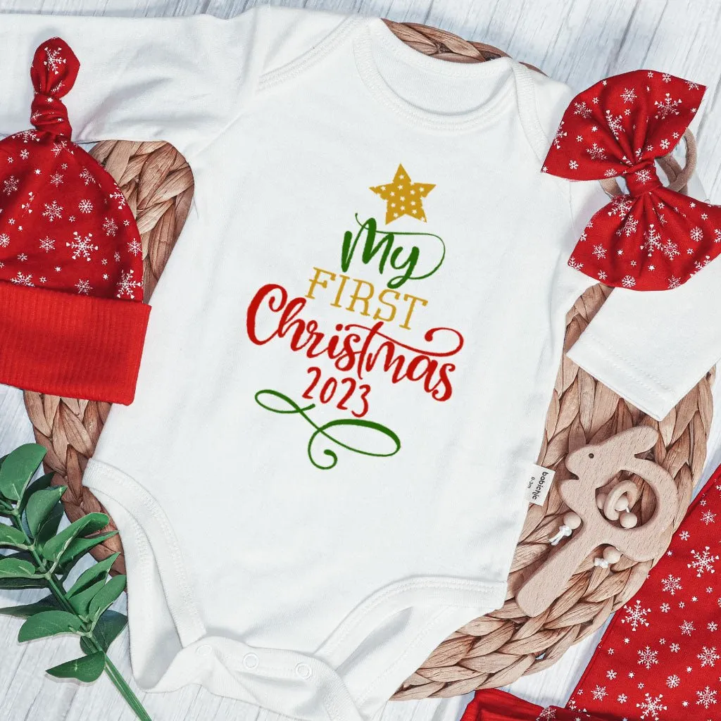 My First Christmas Long Sleeve Onesie | Custom Newborn Christmas Tree Outfit | Babies 1St Christmas Bodysuit