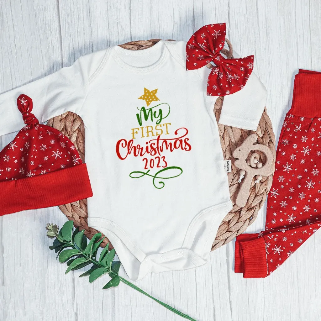 My First Christmas Long Sleeve Onesie | Custom Newborn Christmas Tree Outfit | Babies 1St Christmas Bodysuit