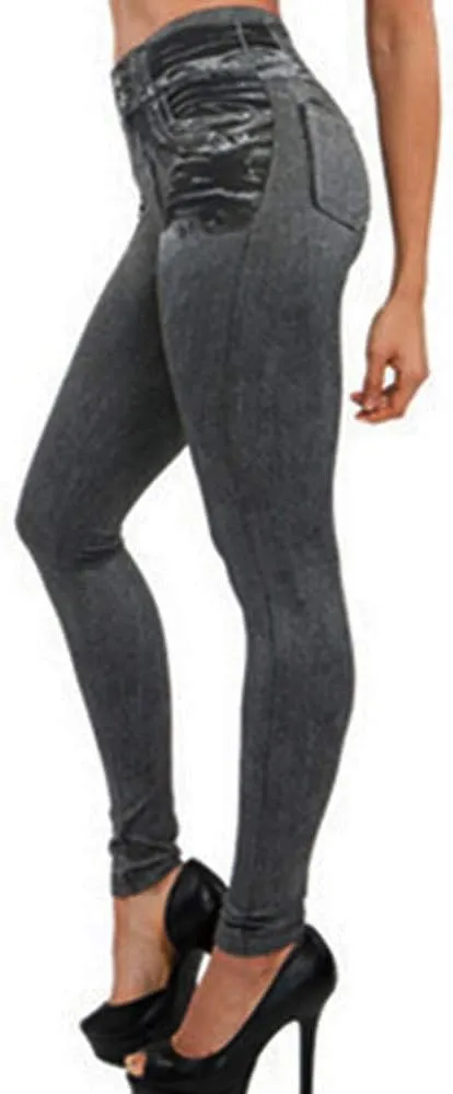 NaRHbrg Faux Denim Pants for Women's High Waisted Skinny Leggings Slim Fits Denim Pant Long Stretch Pencil Jeans with Pocket