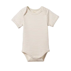 NATURE BABY - SHORT SLEEVE BODYSUIT: LILAC PINSTRIPE