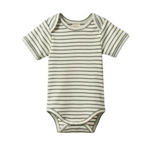 NATURE BABY - SHORT SLEEVE BODYSUIT: NETTLE SAILOR STRIPE
