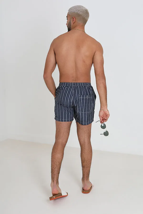NAVY STRIPE PRINT ELASTICATED WAIST SWIMSHORTS