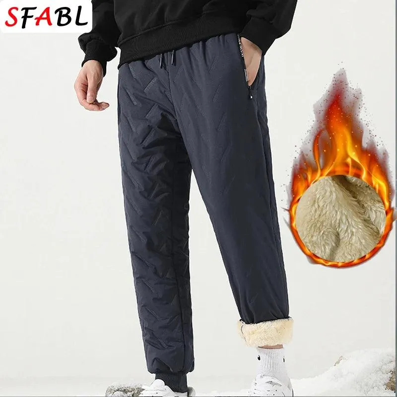 New Fleece Warm Winter Men's Pants Casual Thicken Joggers Pants for Men Thermal Padded Trousers Black Sweatpants Men Waterproof
