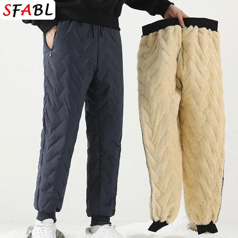 New Fleece Warm Winter Men's Pants Casual Thicken Joggers Pants for Men Thermal Padded Trousers Black Sweatpants Men Waterproof