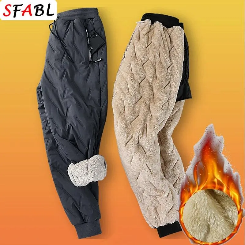 New Fleece Warm Winter Men's Pants Casual Thicken Joggers Pants for Men Thermal Padded Trousers Black Sweatpants Men Waterproof