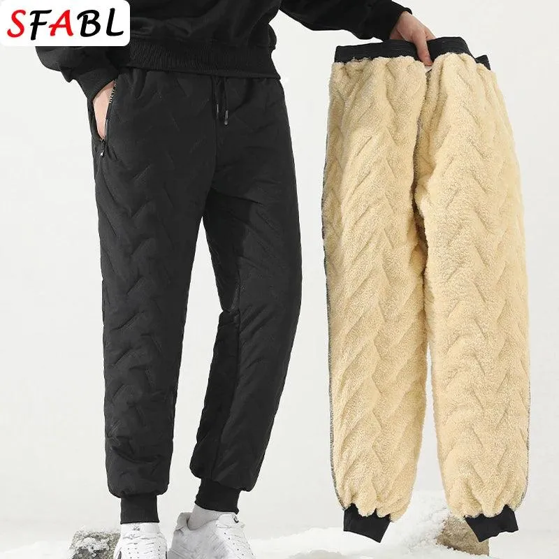 New Fleece Warm Winter Men's Pants Casual Thicken Joggers Pants for Men Thermal Padded Trousers Black Sweatpants Men Waterproof