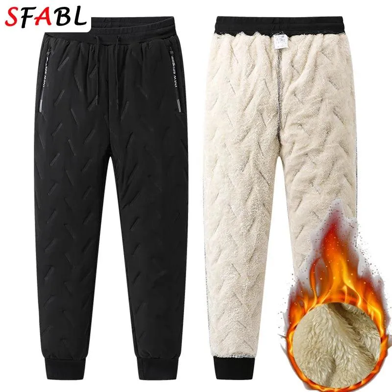 New Fleece Warm Winter Men's Pants Casual Thicken Joggers Pants for Men Thermal Padded Trousers Black Sweatpants Men Waterproof