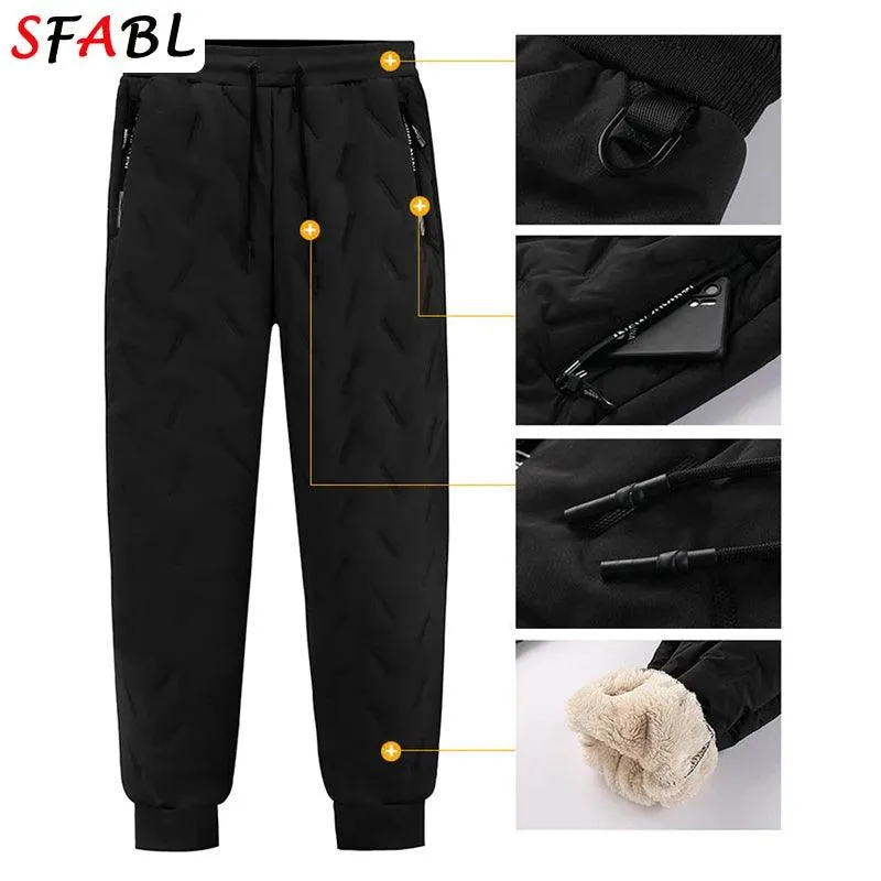 New Fleece Warm Winter Men's Pants Casual Thicken Joggers Pants for Men Thermal Padded Trousers Black Sweatpants Men Waterproof