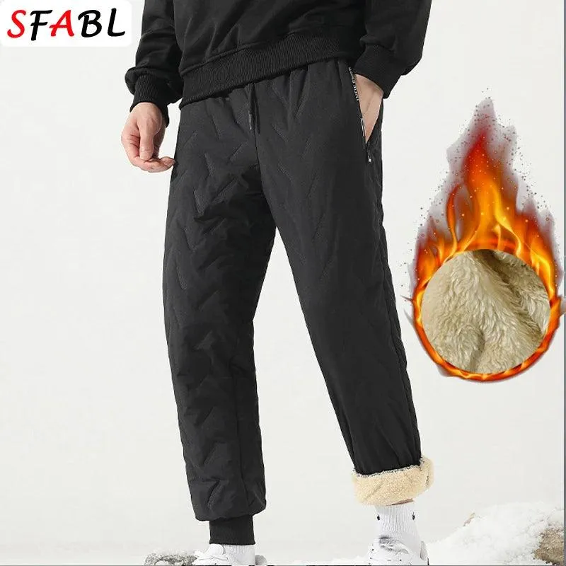 New Fleece Warm Winter Men's Pants Casual Thicken Joggers Pants for Men Thermal Padded Trousers Black Sweatpants Men Waterproof