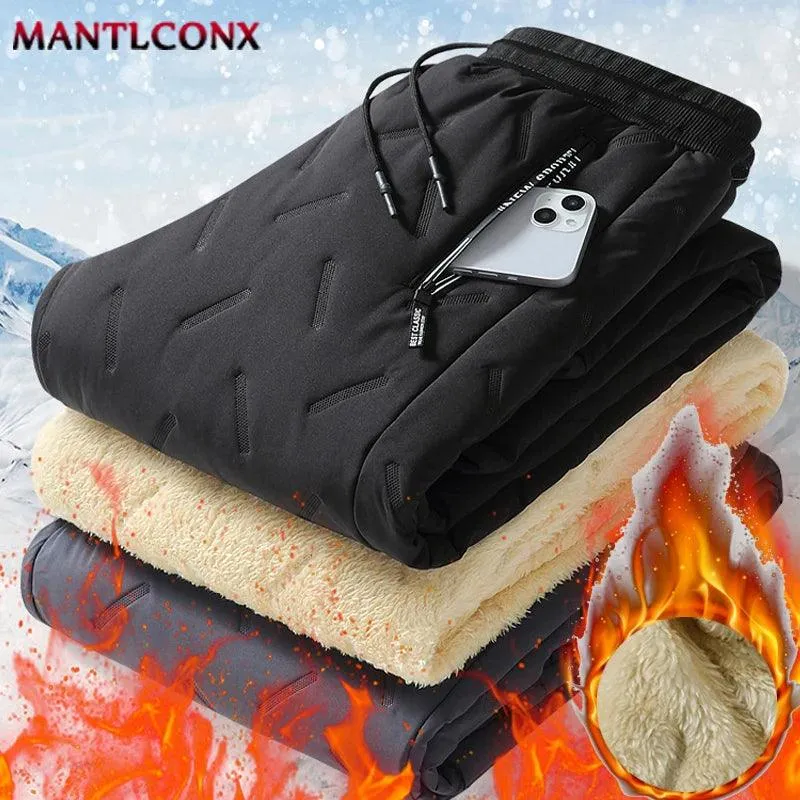 New Fleece Warm Winter Men's Pants Casual Thicken Joggers Pants for Men Thermal Padded Trousers Black Sweatpants Men Waterproof