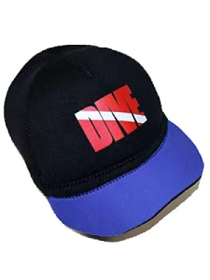 New Neoprene Squid Lid Baseball Cap for Boatwear, Watersports or Scuba Diving with Dive Flag Logo - Black/Royal Blue (Size Regular)/FBM