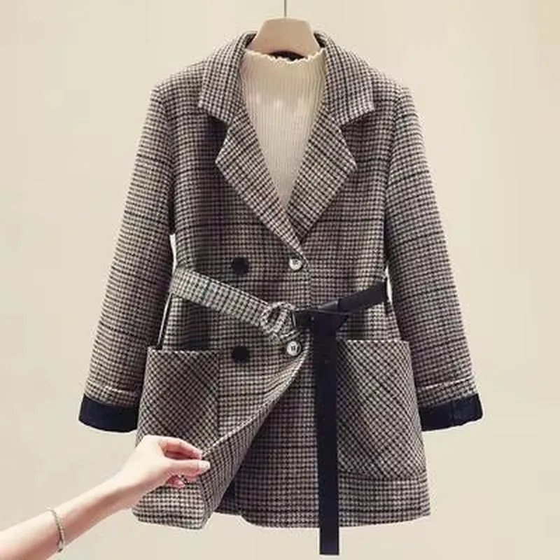 New Stylish Woolen Blazer Jacket Short Coat Ladies Double-Breasted Fashion Wool Outwear