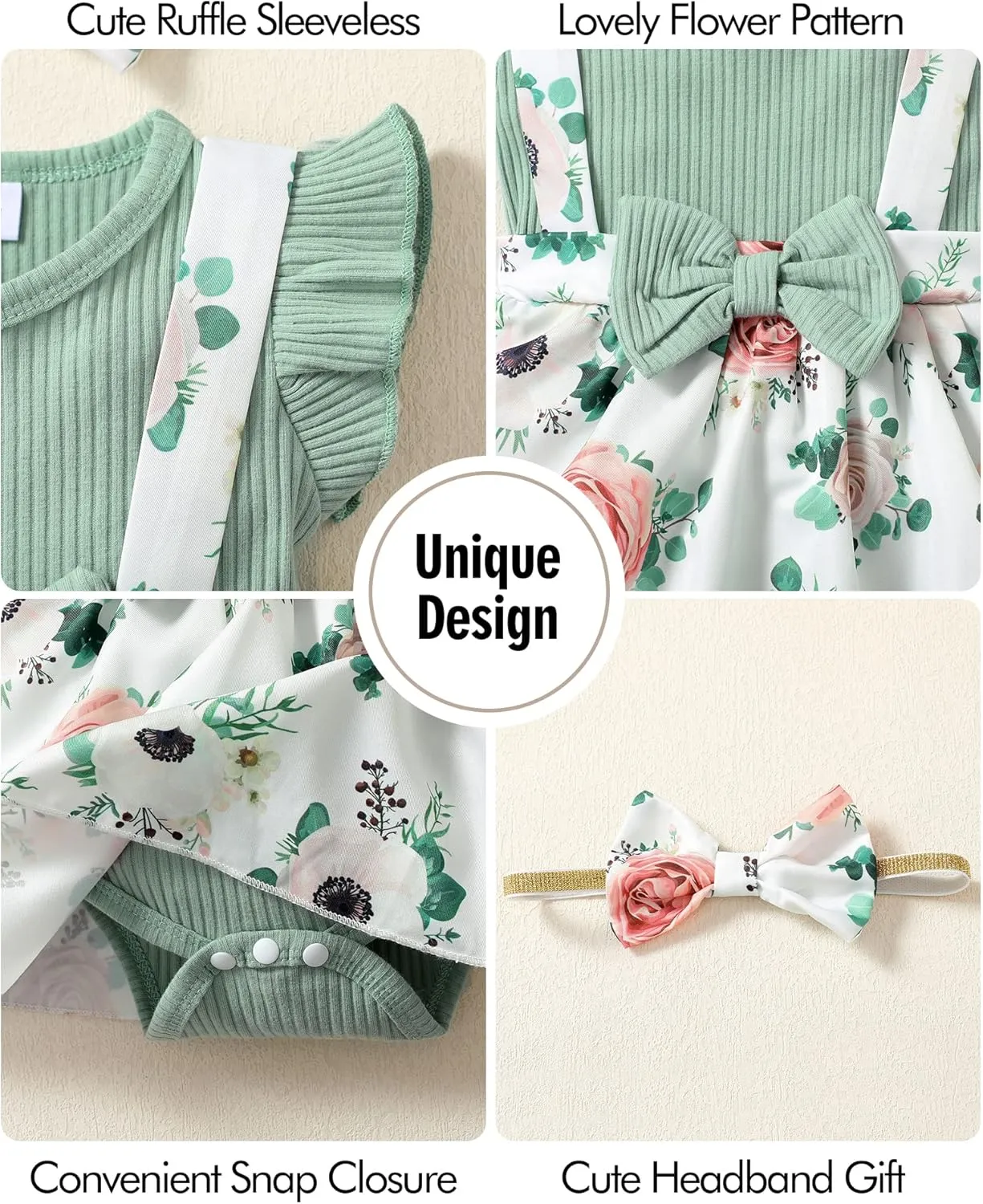 Newborn Baby Girl Clothes Infant Dress Outfit Summer Romper Jumpsuit Headband Overall Skirt Clothing Set